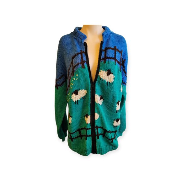Vintage Full-Zip Sheep Cardigan Handmade L/XL - Picture 9 of 9